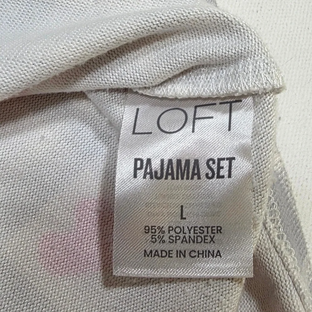 Loft Pajama Set Womens Large Gray Pink Heart Plaid Sleepwear Loungewear 2 Piece